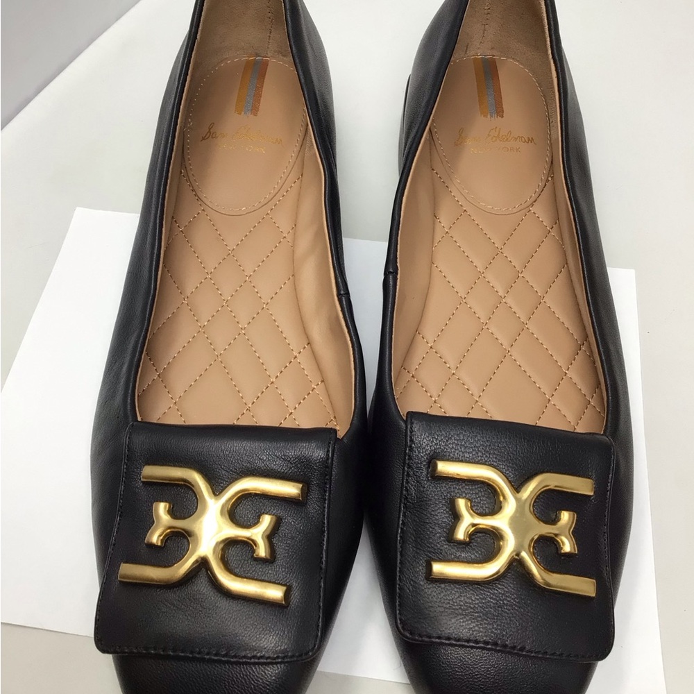 Sam Edelman square toe Black w/ Gold accent flats upper leather